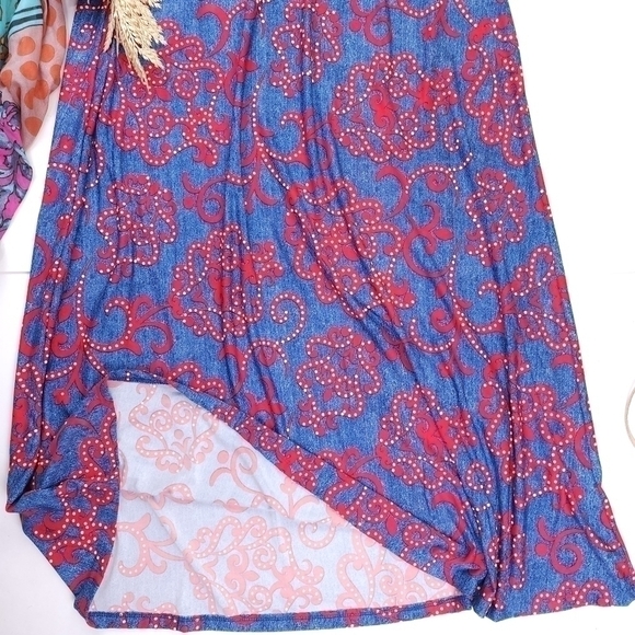 Robert Louis Blue Red Patterned Poly Blend Maxi Skirt Sz S - Picture 3 of 12